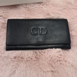 Christian Dior CD Debossed Black Leather Flap Wallet