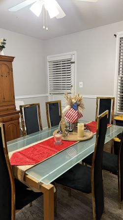 Glass Dining Table Set (Table + 6 Chairs)