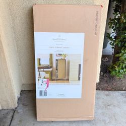 New Hearth & Hand with Magnolia Wood and Fabric Vinyl Decorative Storage Cabinet