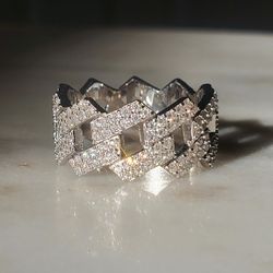 Moissanite Cuban Link Ring 925 Sterling Silver For Men/ Women (Size 9)