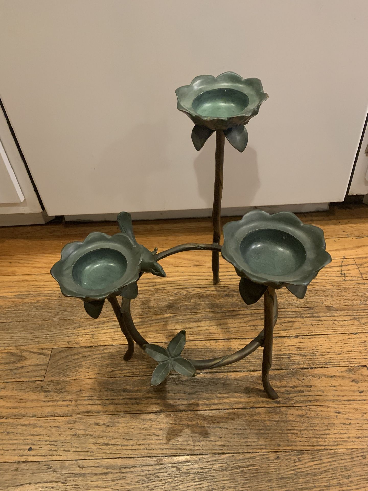 15” Tall Patinated Brass Heavy Candle Holder