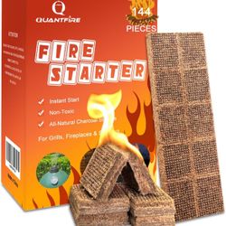 Fire Starter-Pack of 144 Charcoal Fire Starters for Campfires, Chimney, Grill Pit, Fireplace, BBQ & Smoker