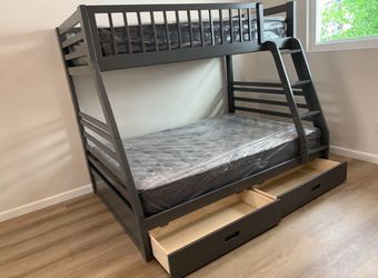 Bunk bed frame with mattresses