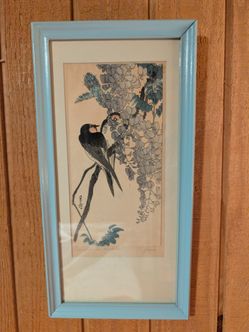 Gesso Yoshimoto Woodblock Print "Swallows On Wisteria" Ukiyoe
