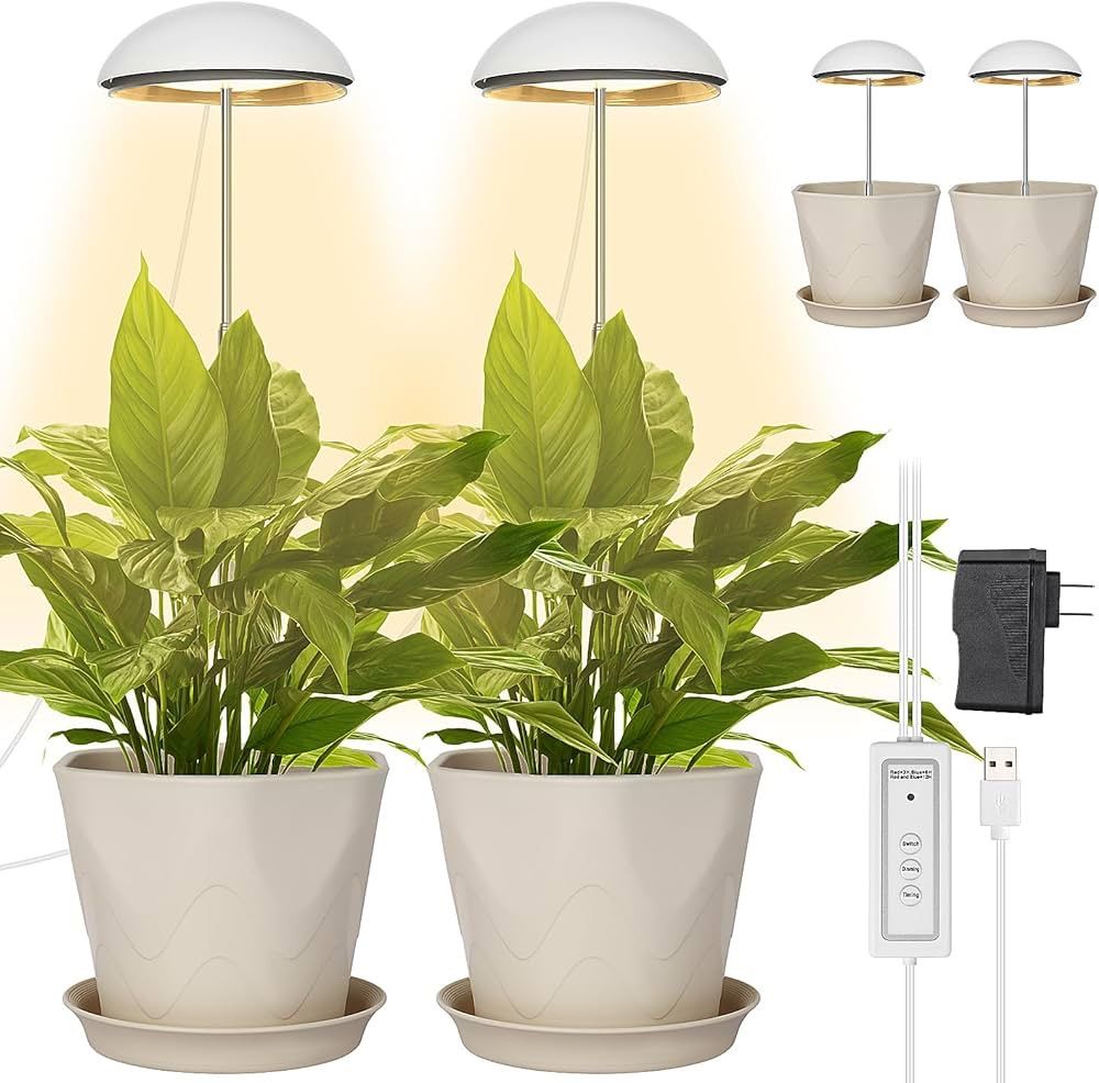 Sondiko Grow Light with Plant Pots, Grow Lights for Indoor Plants Full Spectrum, Height Adjustable Plant Light with Auto On/Off Timer 3/6/12H, Home De