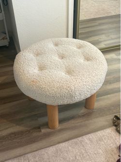 small white wool chair - used for makeup desk chair
