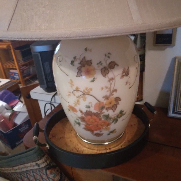 Vintage Chinoiserie Porcelain Painted Floral Table Lamp (2) Available