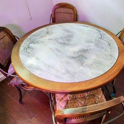 Small Marble, Wood, and Cast Iron Kitchen Table