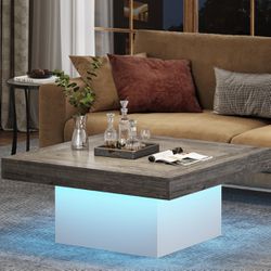 XK00293 new assembled Square Coffee Table, Farmhouse Wood Cocktail Table with LED Light