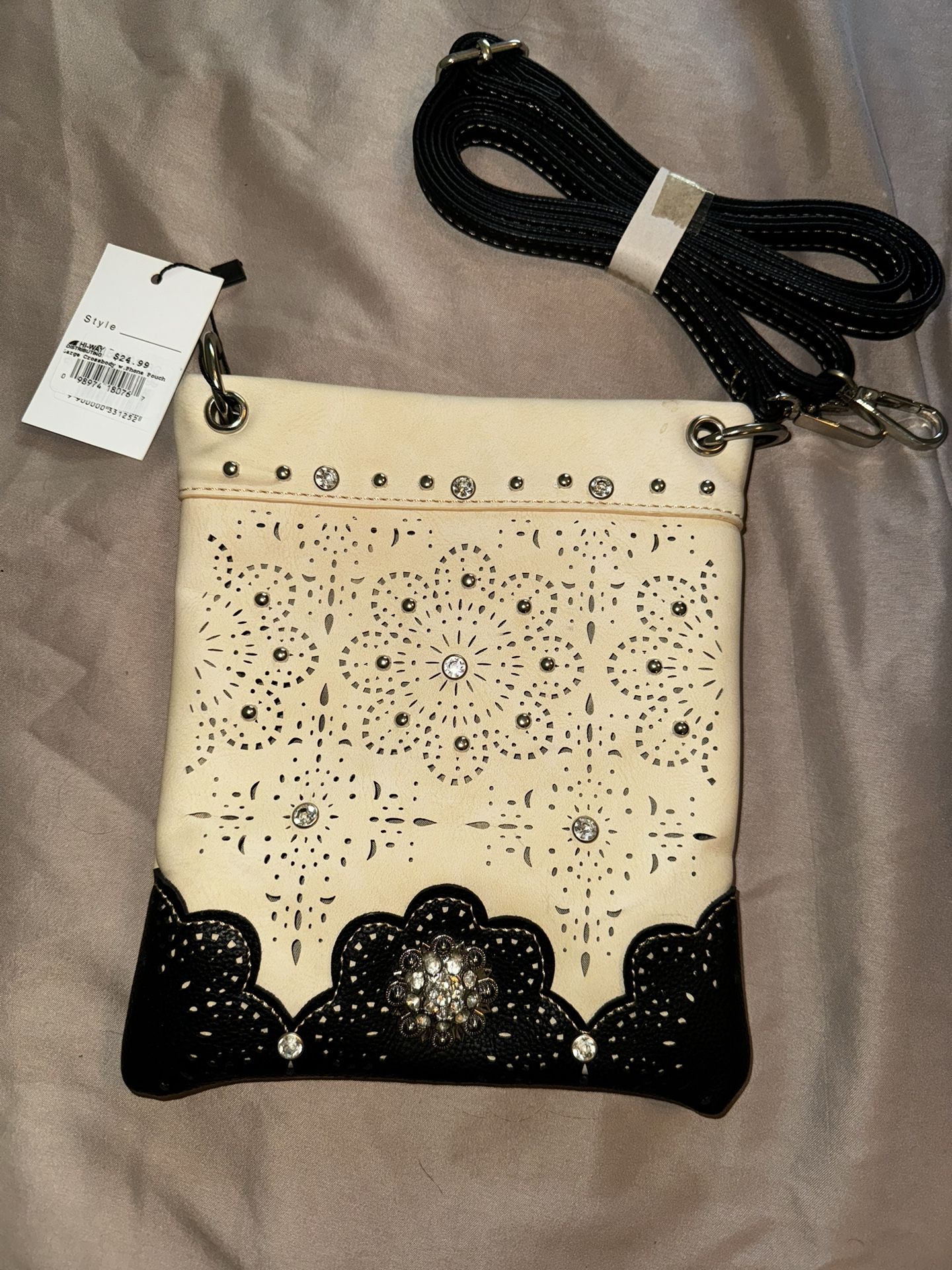 Cream & Black Leather Crossbody Bag