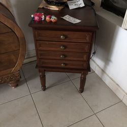 Unique Antique Side Table With 4 Pull Out Snack Tray Drawers 