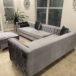 Grey Velvet Sectional Set