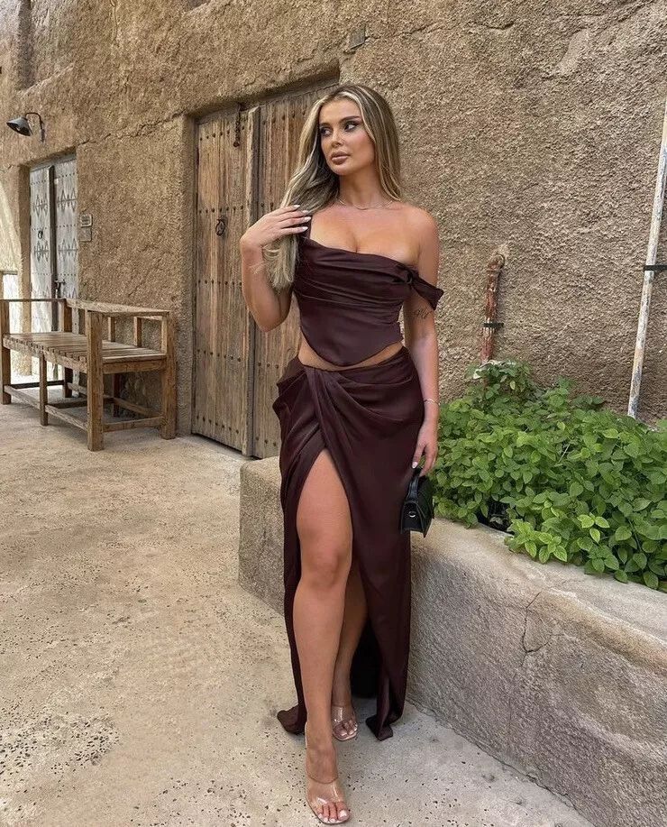 House of CB Set Una Satin Corset Top Large & Vesper Rich Brown Satin
