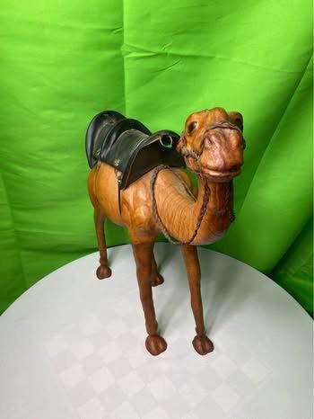 Vintage Leather Wrapped Dromedary Camel Figurine With Saddle And Glass Eyes