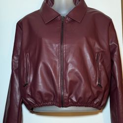 Fashion Nova Burgandy Faux Leather Cropped Jacket Size M
