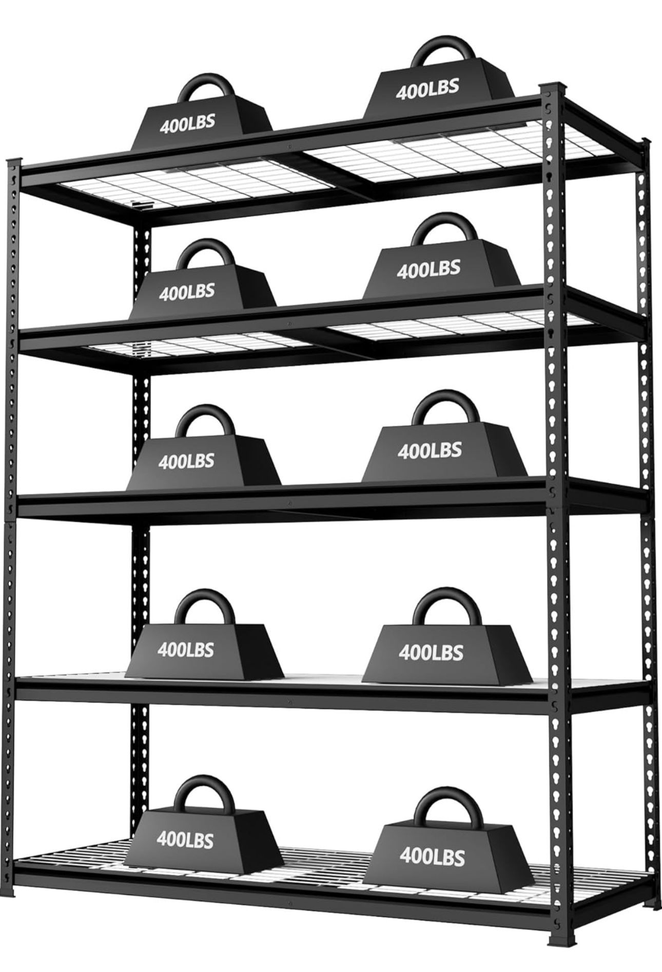 Workpro 5-Tier Metal Shelving Unit, 48”W x 24”D x 72”H, Heavy Duty Adjustable Storage Rack, 4000 lbs Load Capacity (Total), for Garage, Basement, Ware