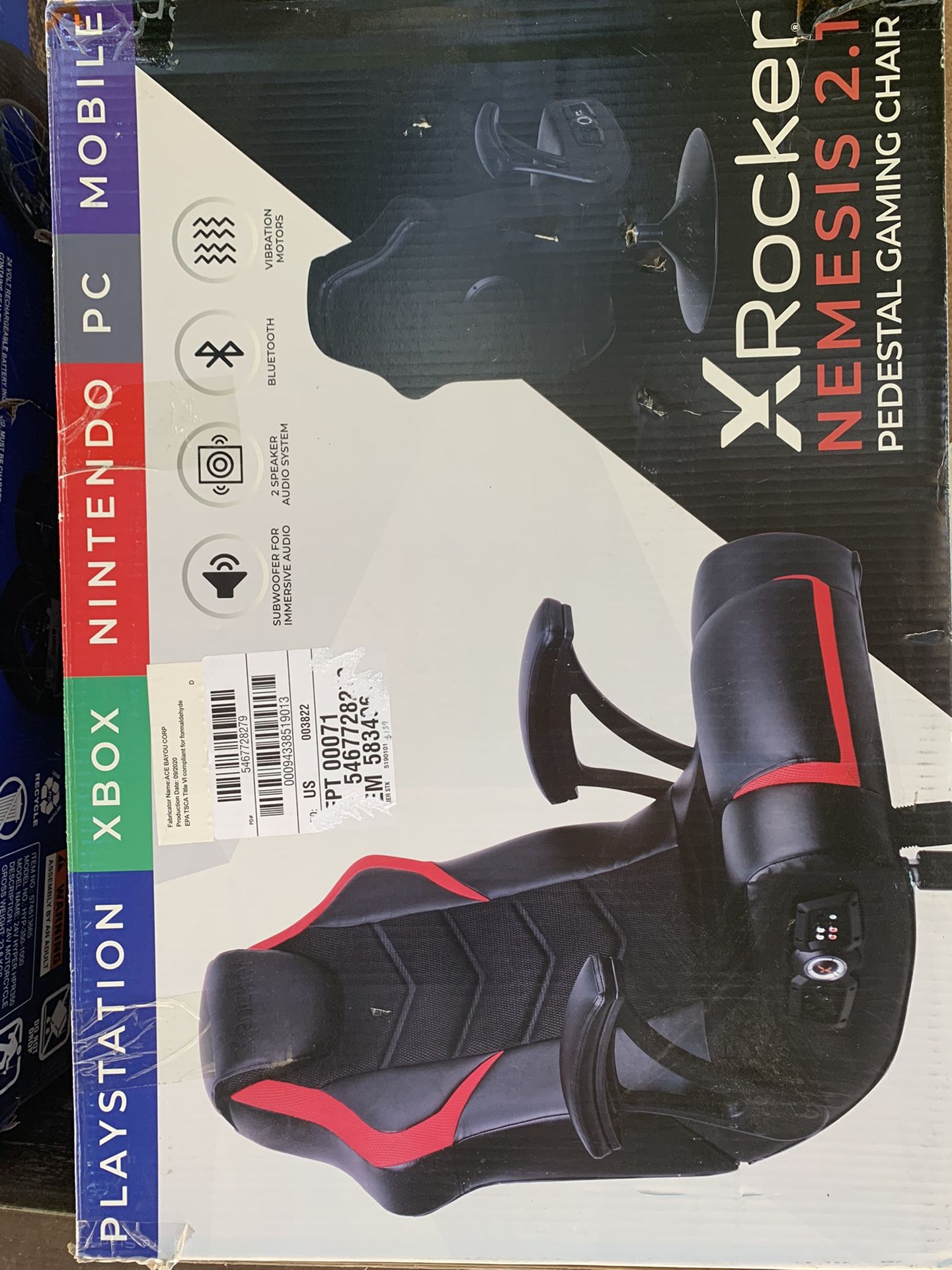 X Rocker Nemesis 2.1 Audio Pedestal Gaming Chair in Red and Black with Vibration and Bluetooth Connectivity