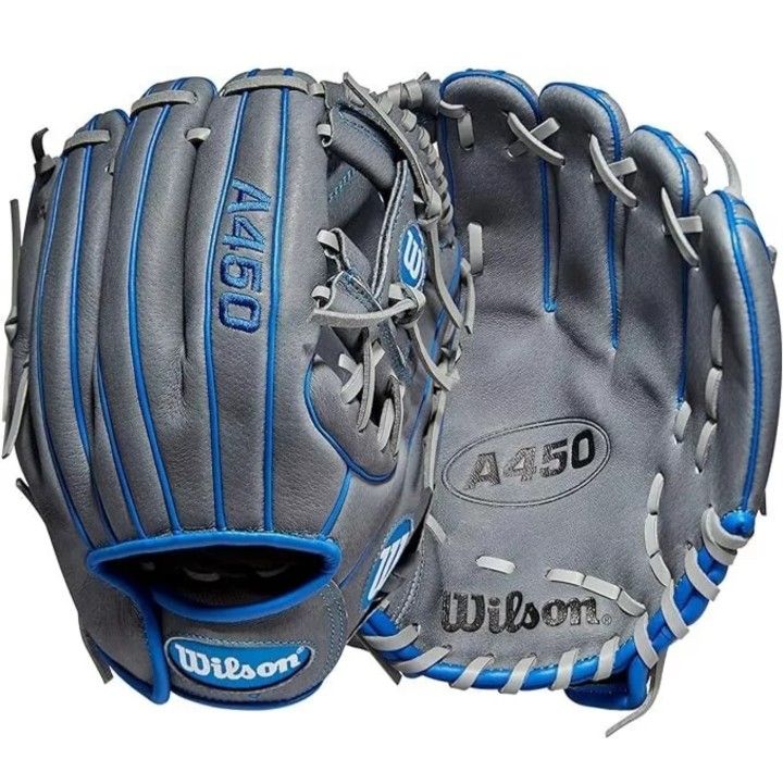 Brand New Wilson A450 10 3/4 inch Youth Infield Baseball Glove Gray Blue Size 10.75"