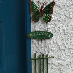 Metal Welcome Butterfly Wind Chime 