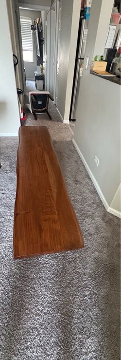 Long Wooden Bench with Metal Legs