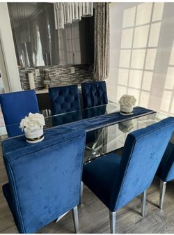 Blue dining table chairs 6