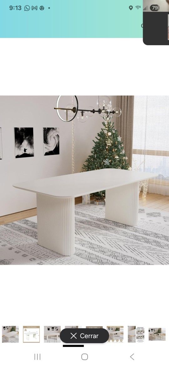 71" White Oval Kitchen Table, Modern Cream Rectangular Dining Table for 4-6, Easy to Assemble Accent Oval Dinner Room Table with White Ripple Legs fo