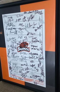 Framed Autographed Oregon State Beavers Football Poster, most likely  2010