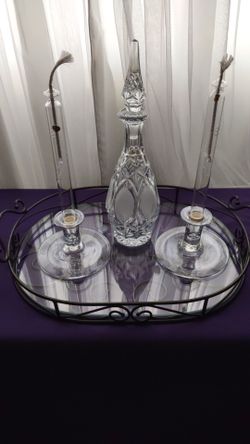 Princess House (4 pcs) 2 Candle Sticks 1 Liquor Crafe 1 Serving Tray