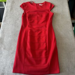 Studio One Red Sheath Dress Size 8 Cap Sleeve Knee Length