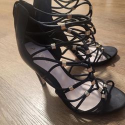 Black Strappy Heels (Gold Detail)