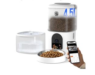 Romiromi Automatic Cat Feeder with Camera and Water Fountain 1080P HD Video 2.4G&5G WiFi Timed Auto Feeder with APP Control,Multiple Cats, Detachable 