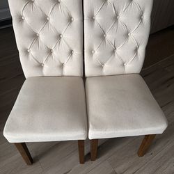 COLAMY Tufted Dining Room Chairs Set of 2, Accent Parsons Diner Chairs Upholstered Fabric Side Stylish Kitchen Chairs with Solid Wood Legs and Padded 