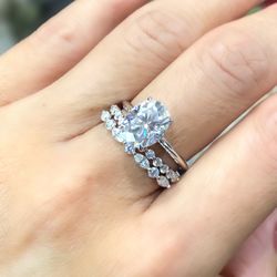 14k White Gold Moissanite Ring Set With Certificate 