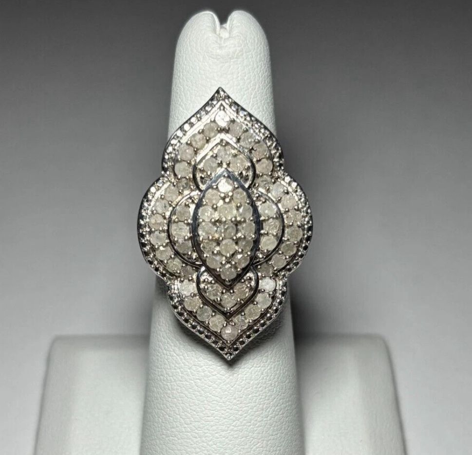 .925 Sterling Silver Genuine White Diamond Ring Size 6.25