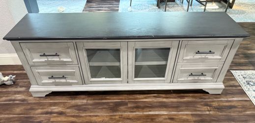 Two-Tone TV Console with Glass Doors