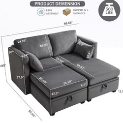 🥨Modular Sectional Sleeper Sofa with Storage,U-Shaped Modern Fabric Modular Sofa Sleeper with Chaise,  2 Seat Sofa Set with 2 Ottoman 