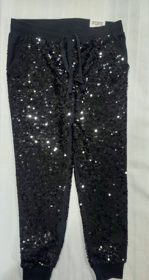 VS PINK 2012 Limited Edition Collegiate Women's Black Sequence Sweatpants