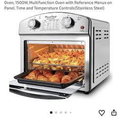 PlumChef 13 Quart 4 Slices Air Fryer Convection Toaster Oven, 1500W, Multifunction Oven with Reference Menus on Panel, Time and Temperature Controls(S