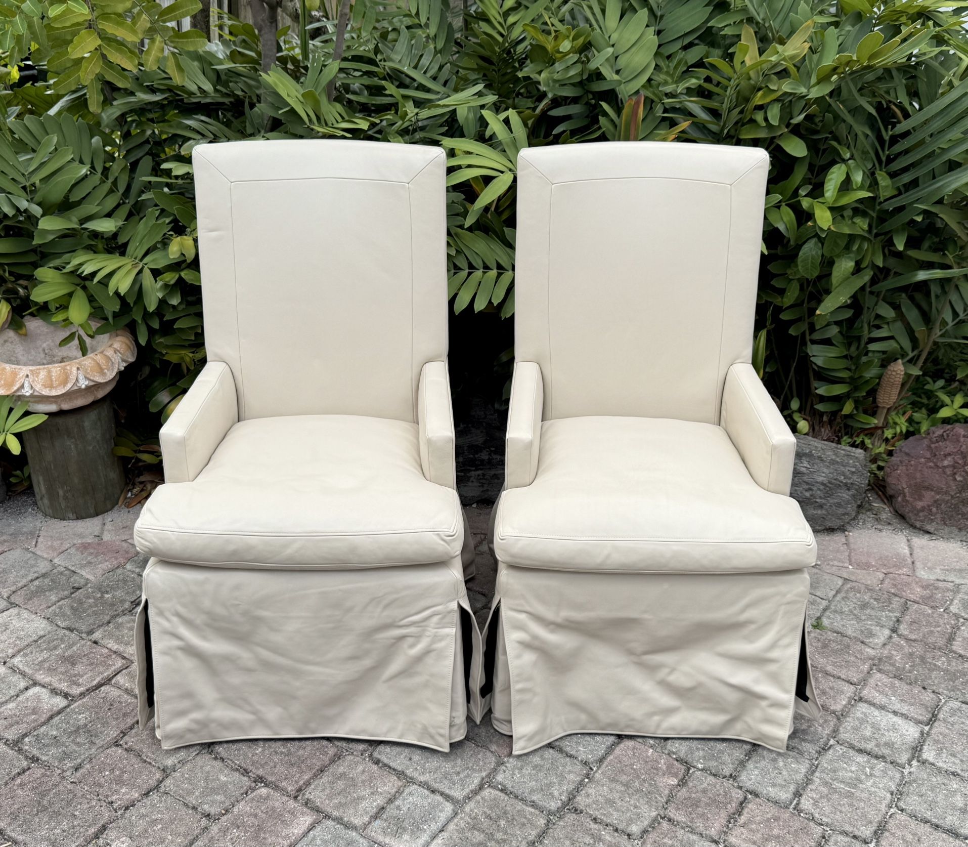 ⭕️ Skirted Leather Armchairs (Pair) by Restoration Hardware