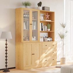 Set of 2pcs Book Cabinet Storage Bookcase, Oak Color , Bookcase