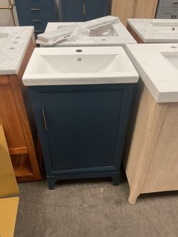 20” Blue Solid Wood Bathroom Vanity with Ceramic Top (V1275)
