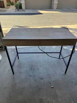 Wood Top Desk with Metal Legs and Drawers