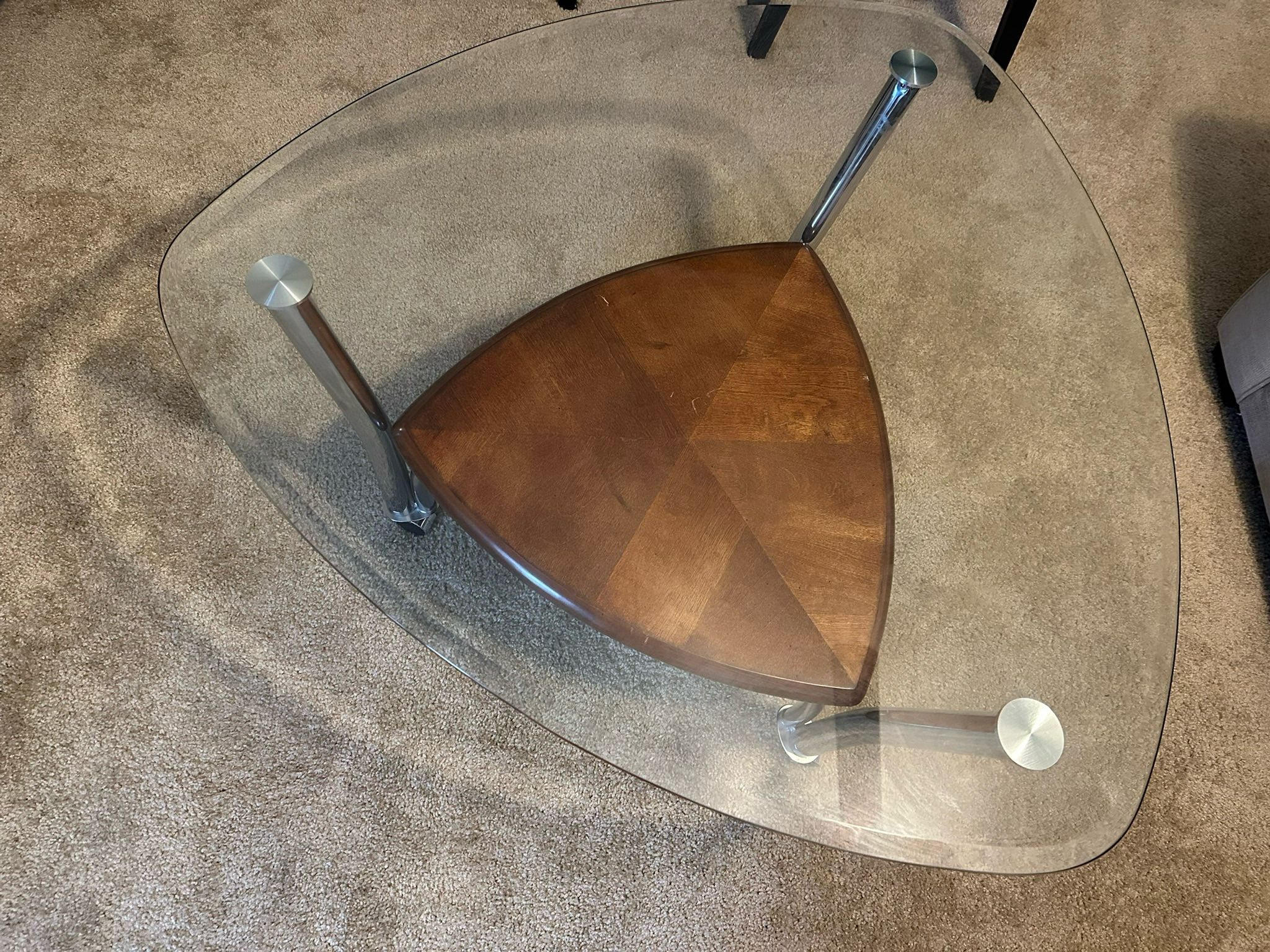 Wood And Glass Coffee Table With Two End Tables