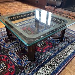 Square Glass Top Coffee Table with Lattice Detail