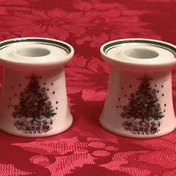Set of 2 Porcelain Christmas Candle Holders