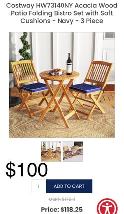 🌿 Brand New Costway 3-Piece Acacia Wood Patio Bistro Set – $100