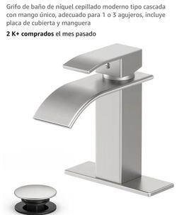 Waterfall Bathroom Faucet, Chrome Stainless Steel, 1-Handle Modern Bathroom Sink Faucet for RV & Outdoor Basins, Pop-Up Drain, Supply Lines