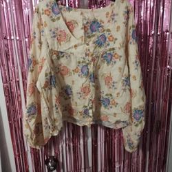 Wide Long Sleeve Crop Top Blouse 