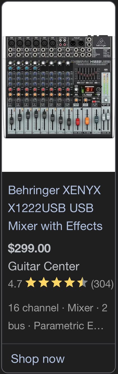 Behringer Xenyx X1222USB Mixer With Effects