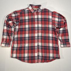LL Bean Collared Button Down Long Sleeve Red Plaid Womens Shirt Size Medium 